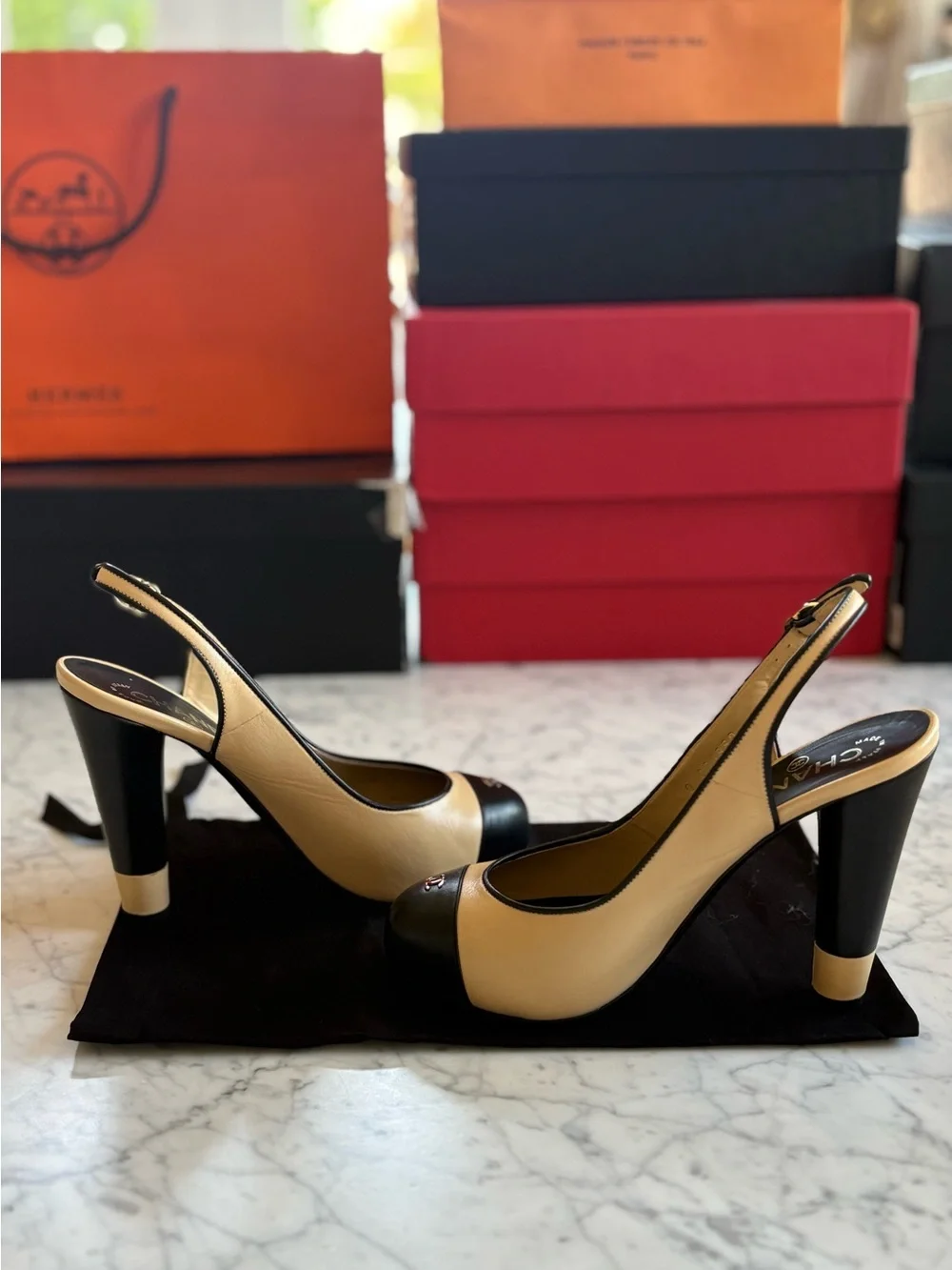 CHANEL beige black